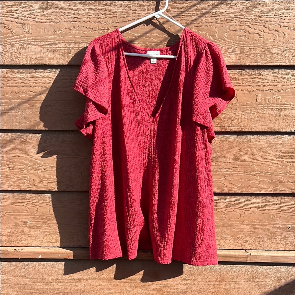 Red V-Neck Women's Top